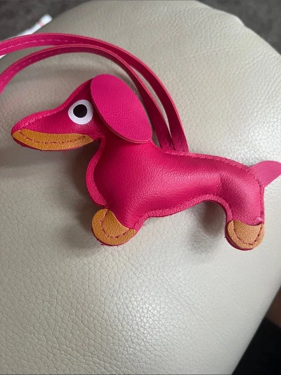 Pink Dachshund faux leather Bag Charm. Cute. New  without tags.