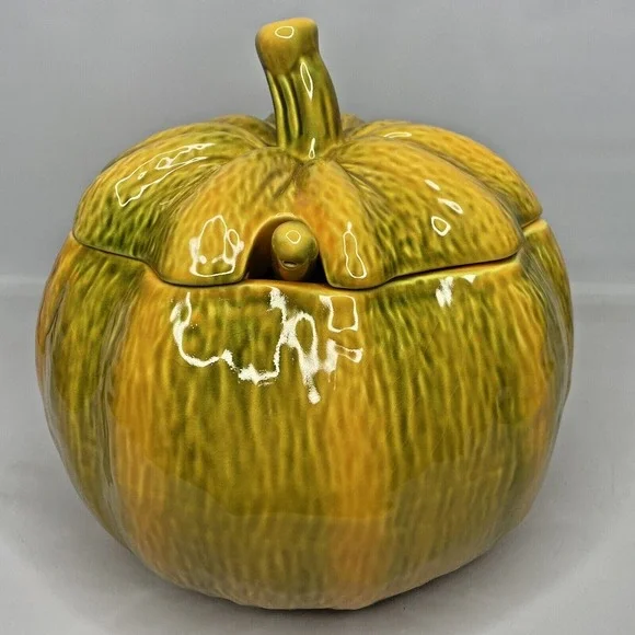 Bordallo Pinheiro Halloween Pumpkin Tureen w/Ladle Fall Decoration Portugal 10