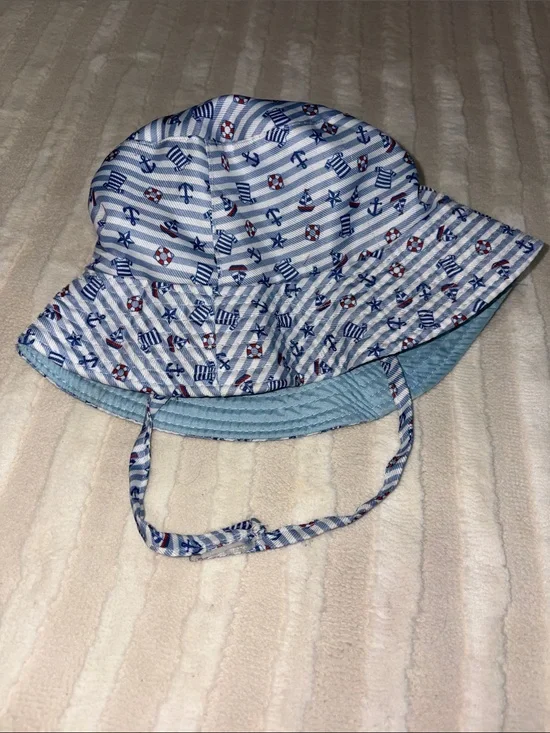 Blue Striped Nautical Bucket Sun Hat for Kids