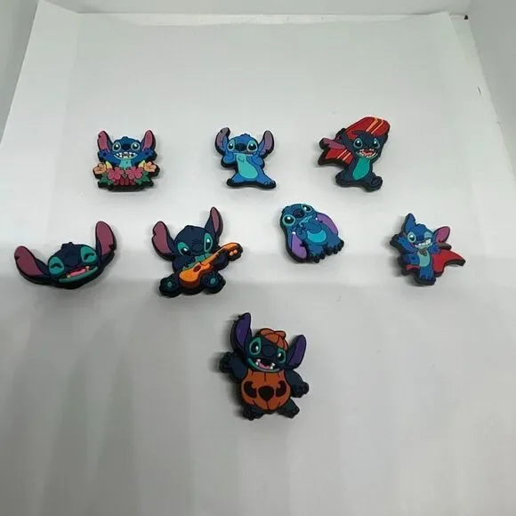 Lot of 8 Stitch Shoe Charms – Lilo & Stitch Characters for Clogs 💙🌺👟