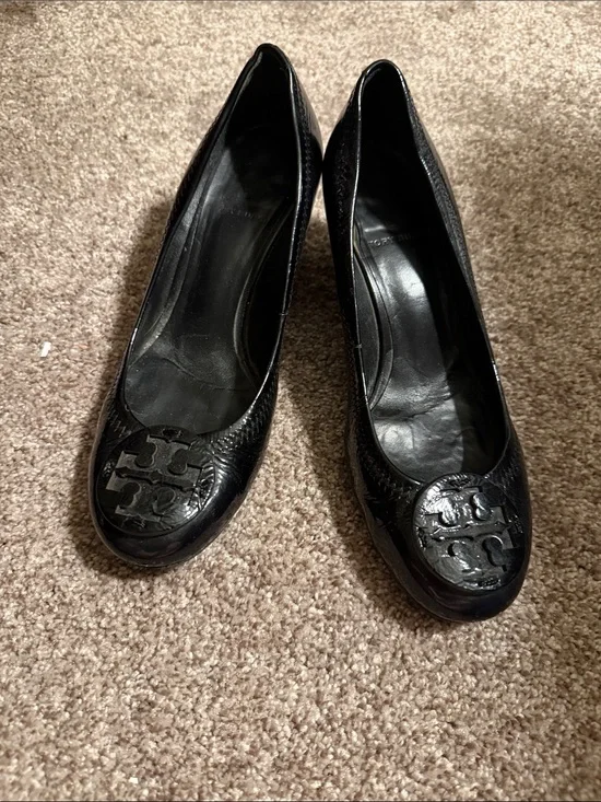 Tory Burch Black Patent Logo Ballet Flats