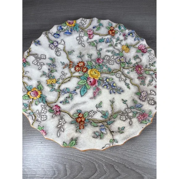 Copeland Spode Patricia Dinner Plate Floral Chintz‎ Scalloped Edge England 10 in