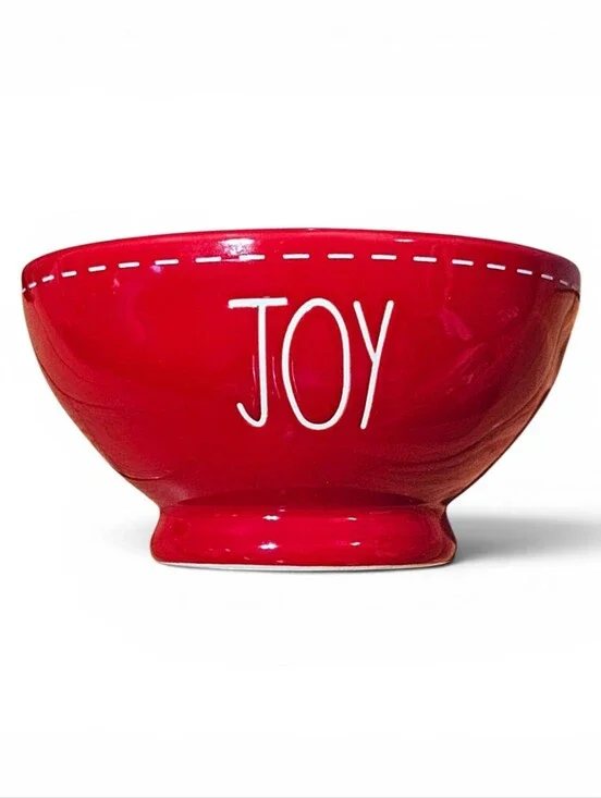 Rae Dunn Holiday Christmas Footed Dessert Bowl Red & White 5.5