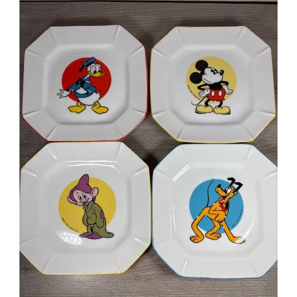 Vintage Walt Disney Productions Japan Plates Mickey Donald Pluto Dopey‎ Set 4