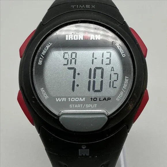 Timex Ironman WR 100M 10 Lap Mens Watch 40mm Digital Black Indiglo New Battery