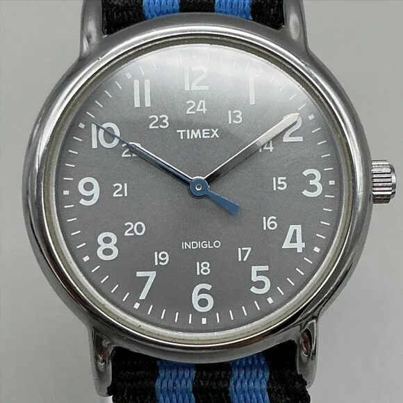 Timex Indiglo Womens Watch 31mm Silver Tone Gray Dial Black Blue New Battery