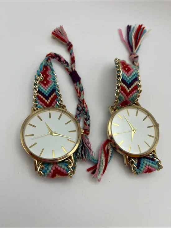 2 Gold Case Boho Friendship Bracelet Watch - Multicolor