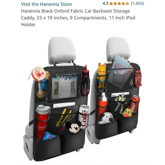2 Pack Black Oxford backseat‎ organizer fabric 25 x 19 9 Poc 11 In iPad Holder