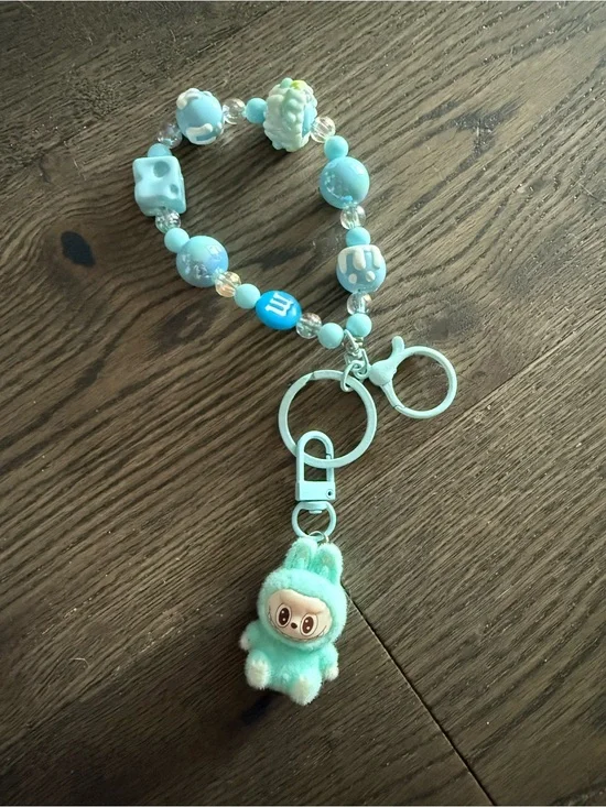 Labubu Aqua Beaded Charm Keychain