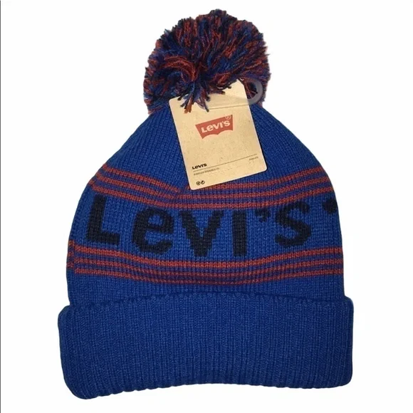 Levi’s Boys Blue Logo Spellout Beanie Knit Hat NWT