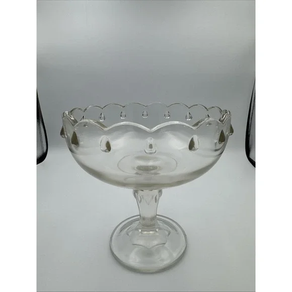 Vintage INDIANA GLASS Clear Teardrop Scalloped Pedestal Compote Candy Fruit Bowl