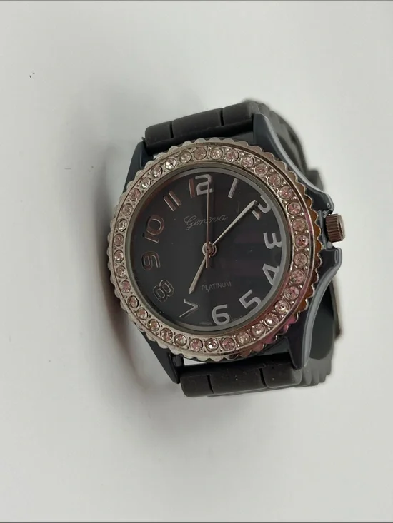 Geneva Gray Watch with Clear Crystal Bezel