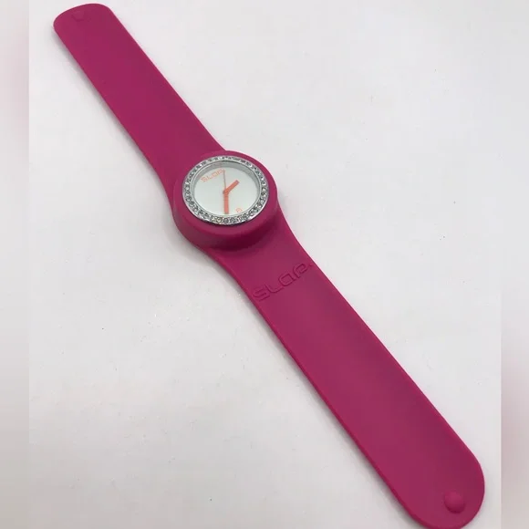 SLAPWATCH Pink with Rhinestone Halo Wrist Watch