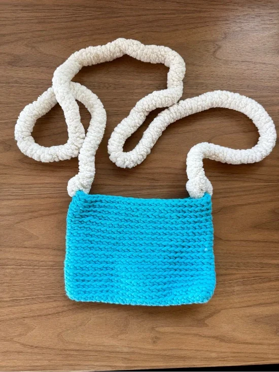 Small Crochet Crossbody Purse * Turquoise & White * Handmade Yarn