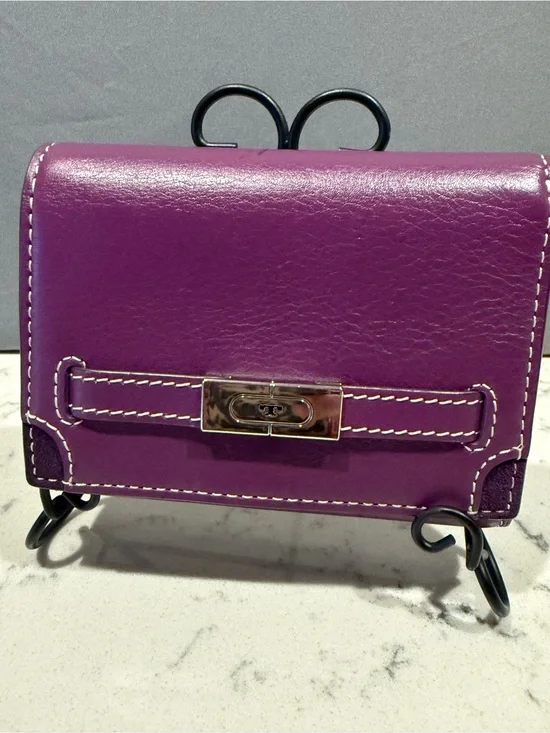 Purple Leather Turnlock Wallet