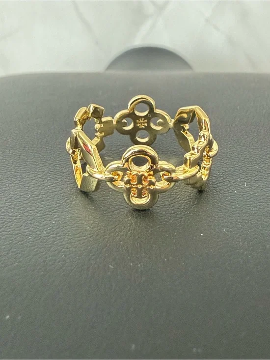 Tory Burch | Gold Plated Floral Link Statement Ring | Size 8