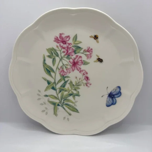 Lenox Butterfly Meadow Porcelain Dinner‎ Plate Pink Flowers Blue Butterfly 9.25
