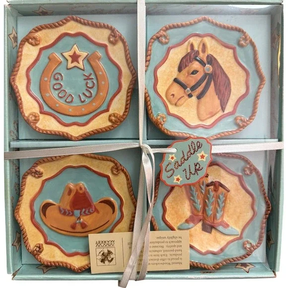 Manual Woodworkers Saddle Up 4.5 Mini Plate Set 4 Western Horse Cowboy CISUMP