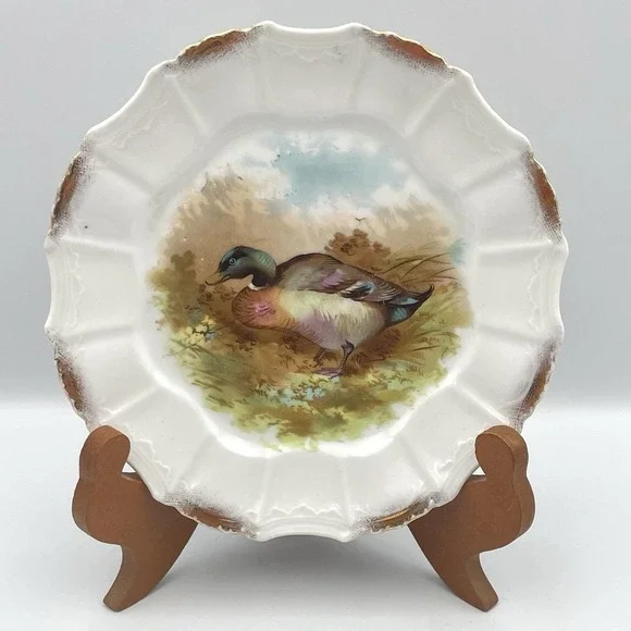 Antique 1920s‎ Silesia Germany Mallard Duck Porcelain Cabinet Plate 8