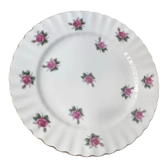 Vintage 1950s Bond Ware‎ Hand Painted Porcelain 10” Inch Dinner Plate Pink Roses