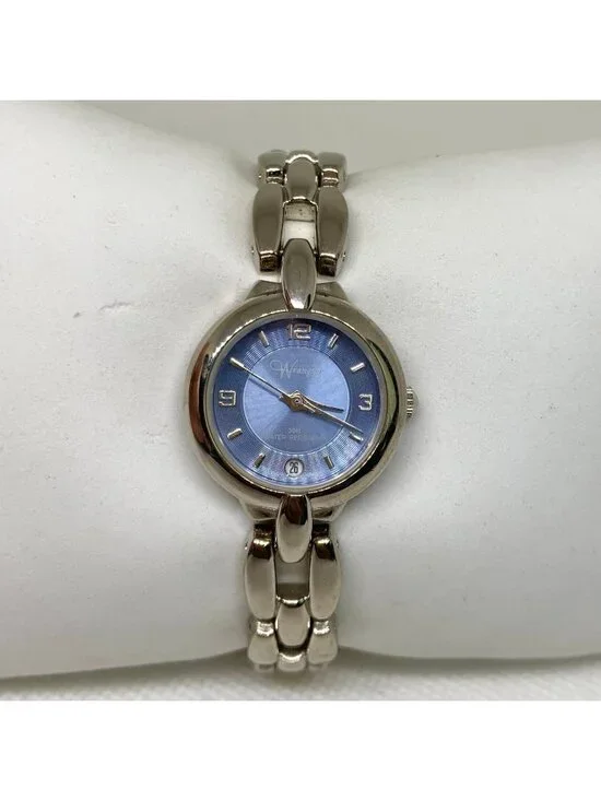 Wrangler women’s date watch silver tone blue dial quartz analog 23mm 6” running