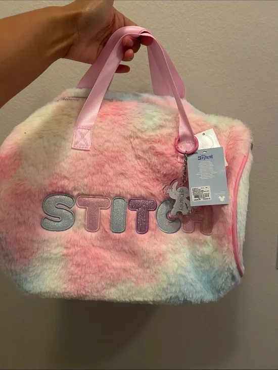 Claires Pastel Pink & Blue Fuzzy Stitch Travel Tote