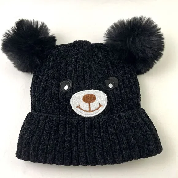 Black Bear Stretch Beanie Hat Insulated and Has Soft Fluffy Ears