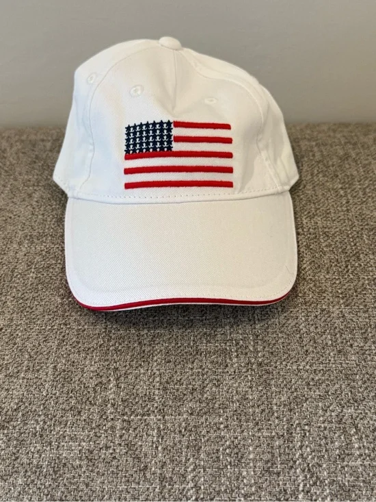 New Janie and Jack white Baseball Cap Embroidered American Flag baby toddler