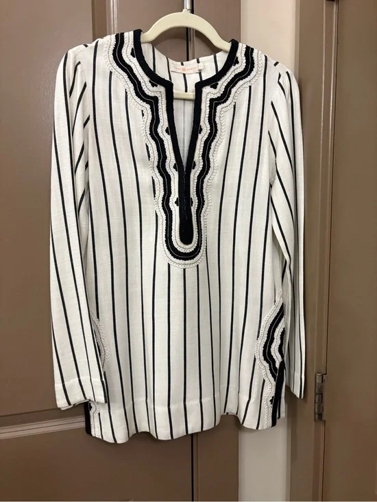 Tory Burch Linen Tunic Size 0 Ivory and Black
