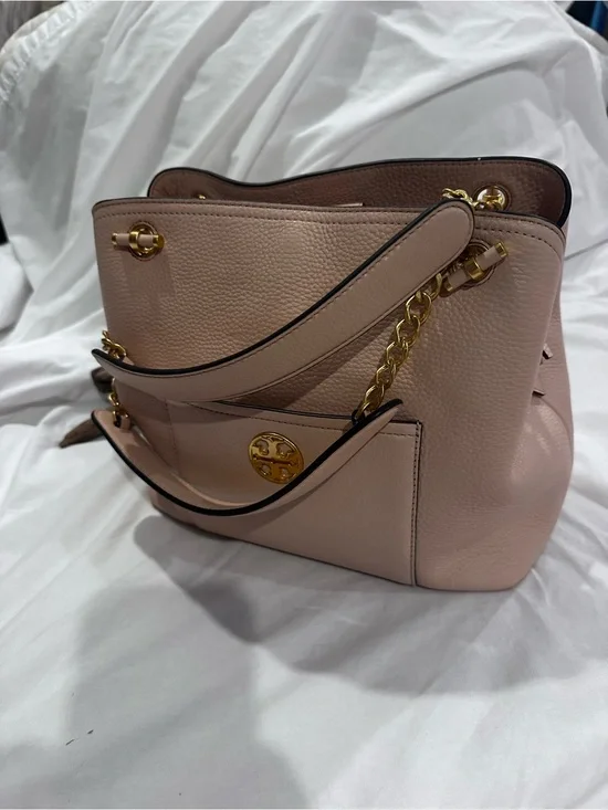 Tory Burch Blush Pink Pebbled Leather Shoulder Bag with Gold Hardware
