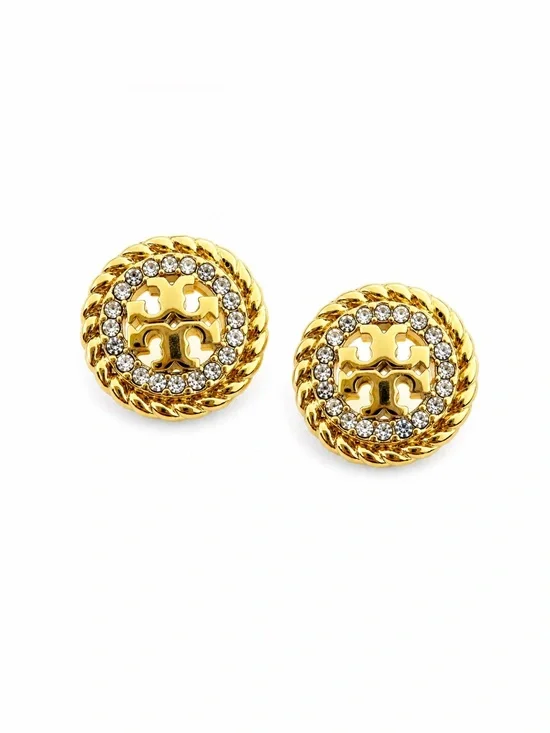 Tory Burch Miller Rope Gold Crystals Stud Earrings.