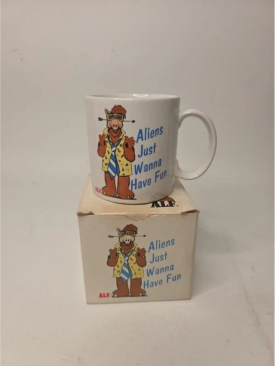 ALF Aliens Just Wanna Have Fun 8 oz White Ceramic Coffee Mug 1987 Graphic Print