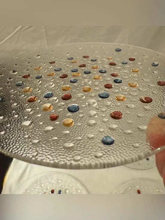 4 Dansk Poland Confetti Bubble Glass plates, textured surface, multicolored. 8”