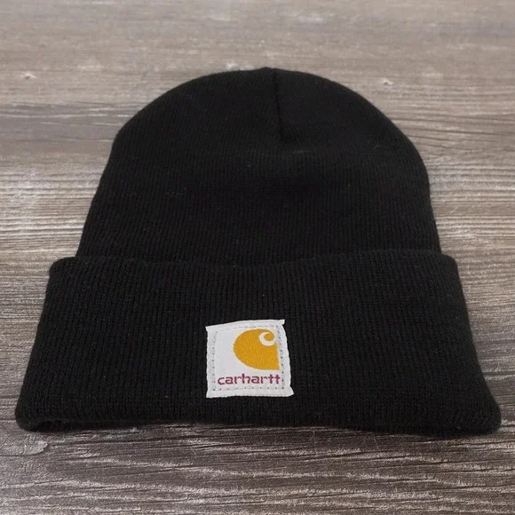 Carhartt Hat‎ Beanie Youth Unisex Kids Black Acrylic Knit Winter Logo