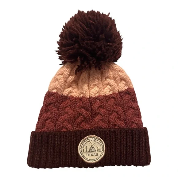 Kids' Texas Cable Knit Pom Beanie – Pink & Maroon
