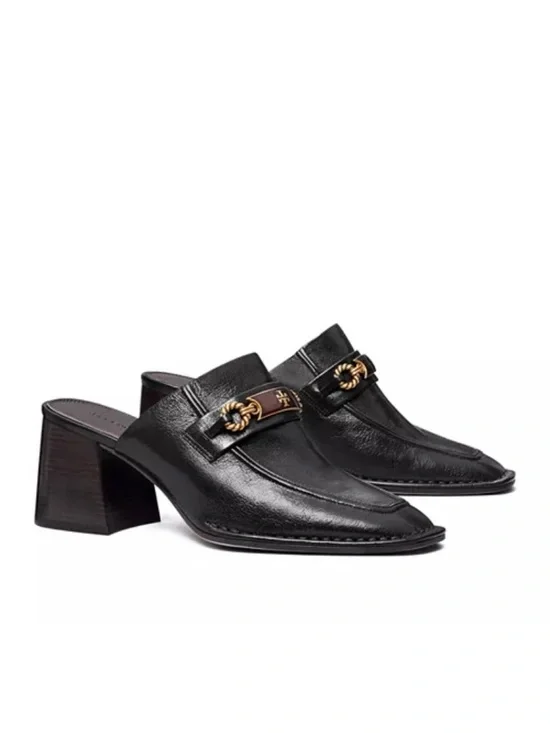 New Tory Burch Perrine Mule Pumps Black Leather Sz 8
