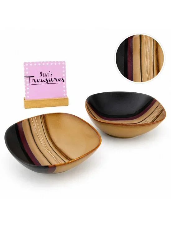Home Trends BAZAAR BROWN Strips Square Stoneware  6 7/8