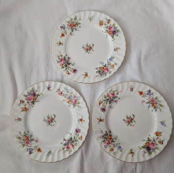 Vintage Minton Marlow Bone China Multicolor Floral Swirl Rim Salad Plates - 3