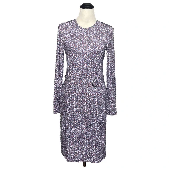 Tory Burch Women Med Chrissy Dress Hudson Blue Print Long Slv Sheath Royal Kate