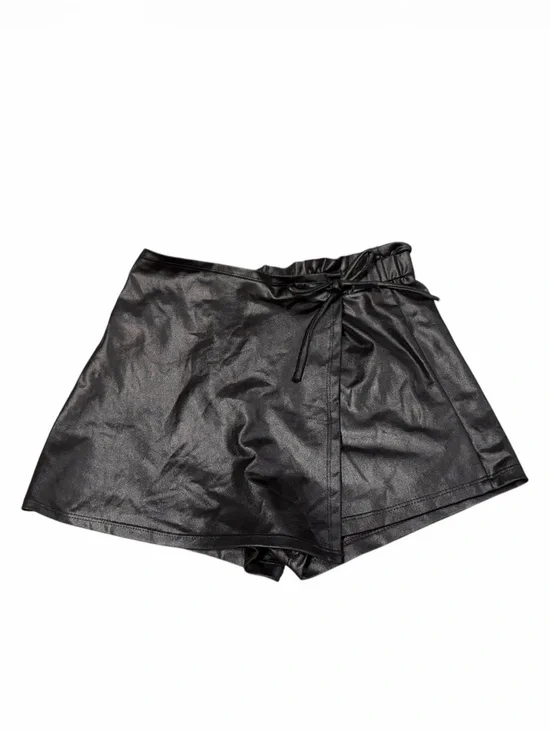 shosho Black Faux Leather Skort with Faux Tie Waist