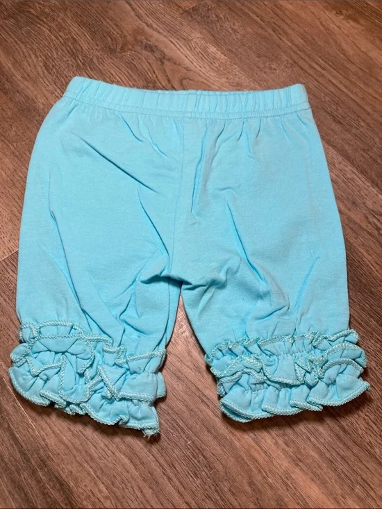 Girls Aqua Blue Ruffle Hem Cotton Knit Shorts