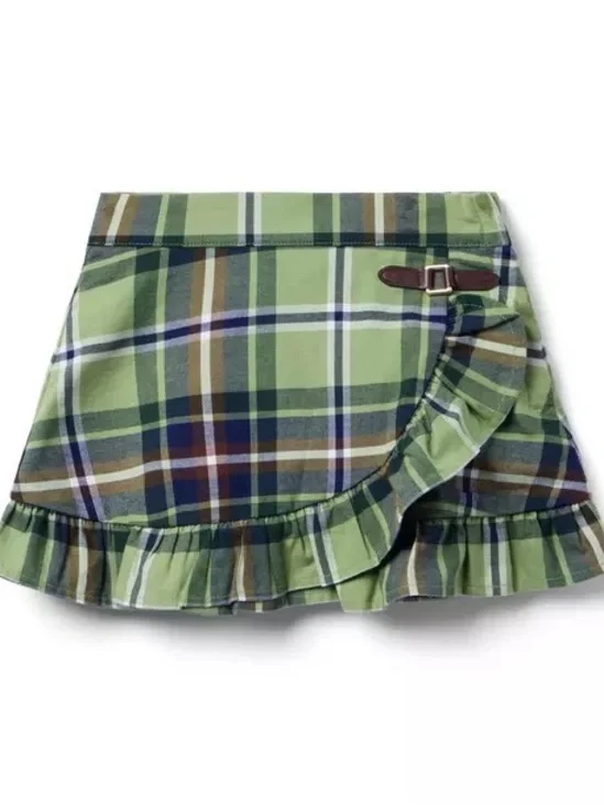 Janie and Jack Green Plaid Ruffle Equestrian Plaid Skirt