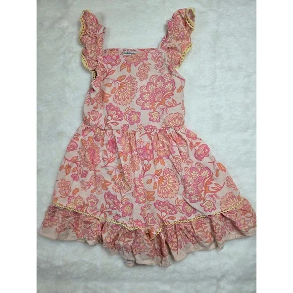 Haute Hippie Kids Pink Floral‎ Paisley Boho Romper Ruffle Sleeve Size 6