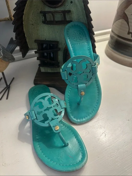 Tory Burch Teal Miller Flats Sandals 6.5