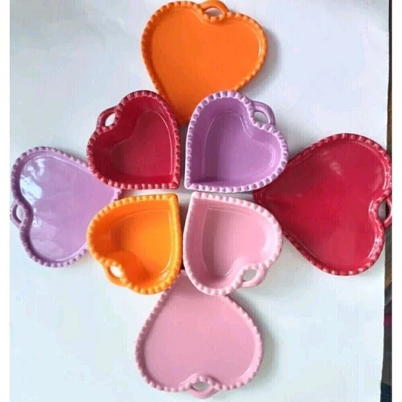 Williams Sonoma Ceramic Heart Shaped Dishes And Cup Set Of 12 Rainbow Colors