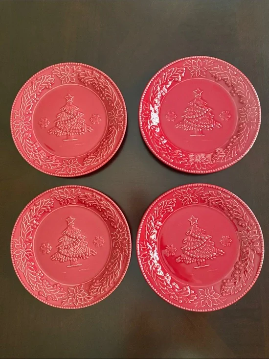 Bordallo Pinheiro Red Salad Dessert Plates Set of 4