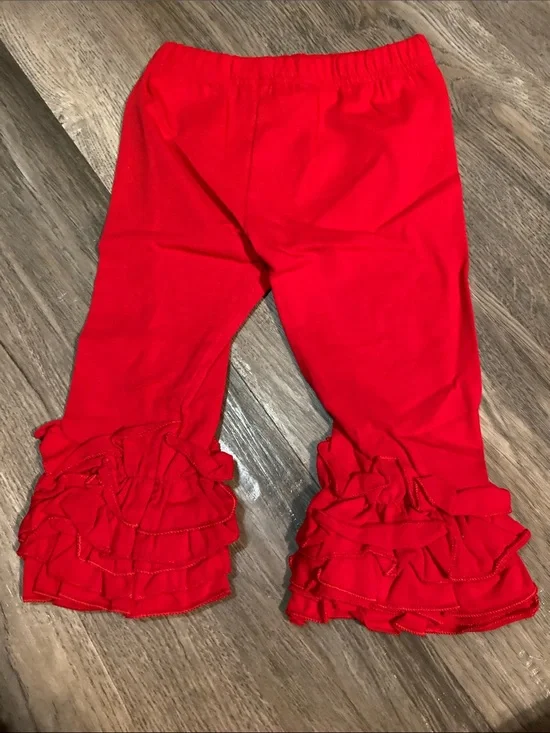 Girls Red Ruffle Hem Knit Pants