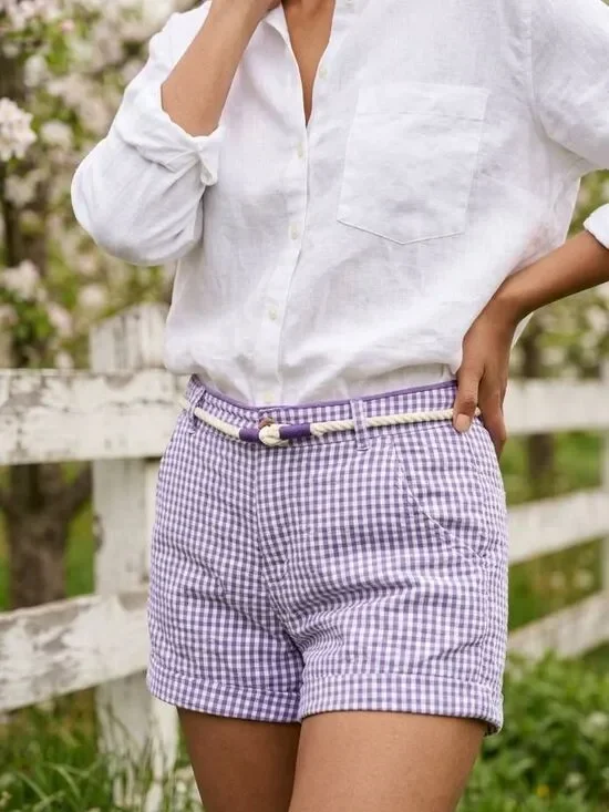 💜NWT H&M Label of Graded Goods Purple Gingham Belted & Cuffed Shorts Youth 14