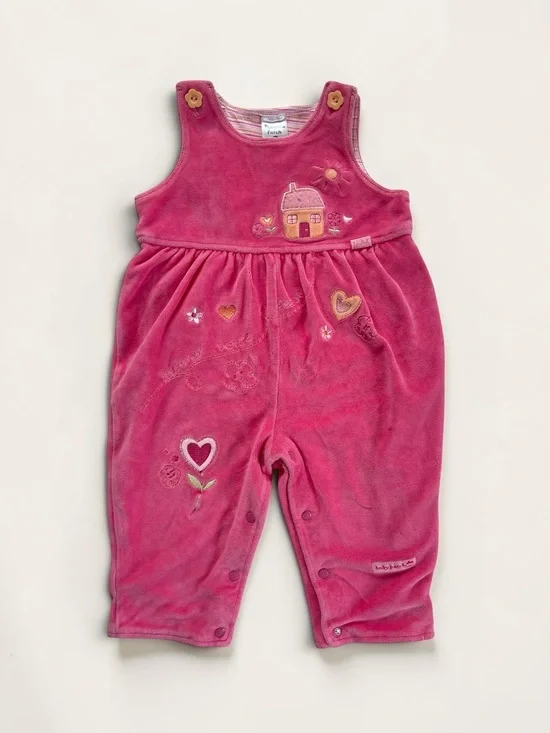 PUMPKIN PATCH EUC Raspberry Pink Velour Embroidered Cottage Romper
