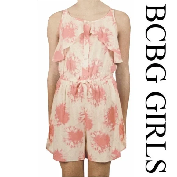BCBG Girls Girl's Printed Tie Dye Challis Romper - Size 16